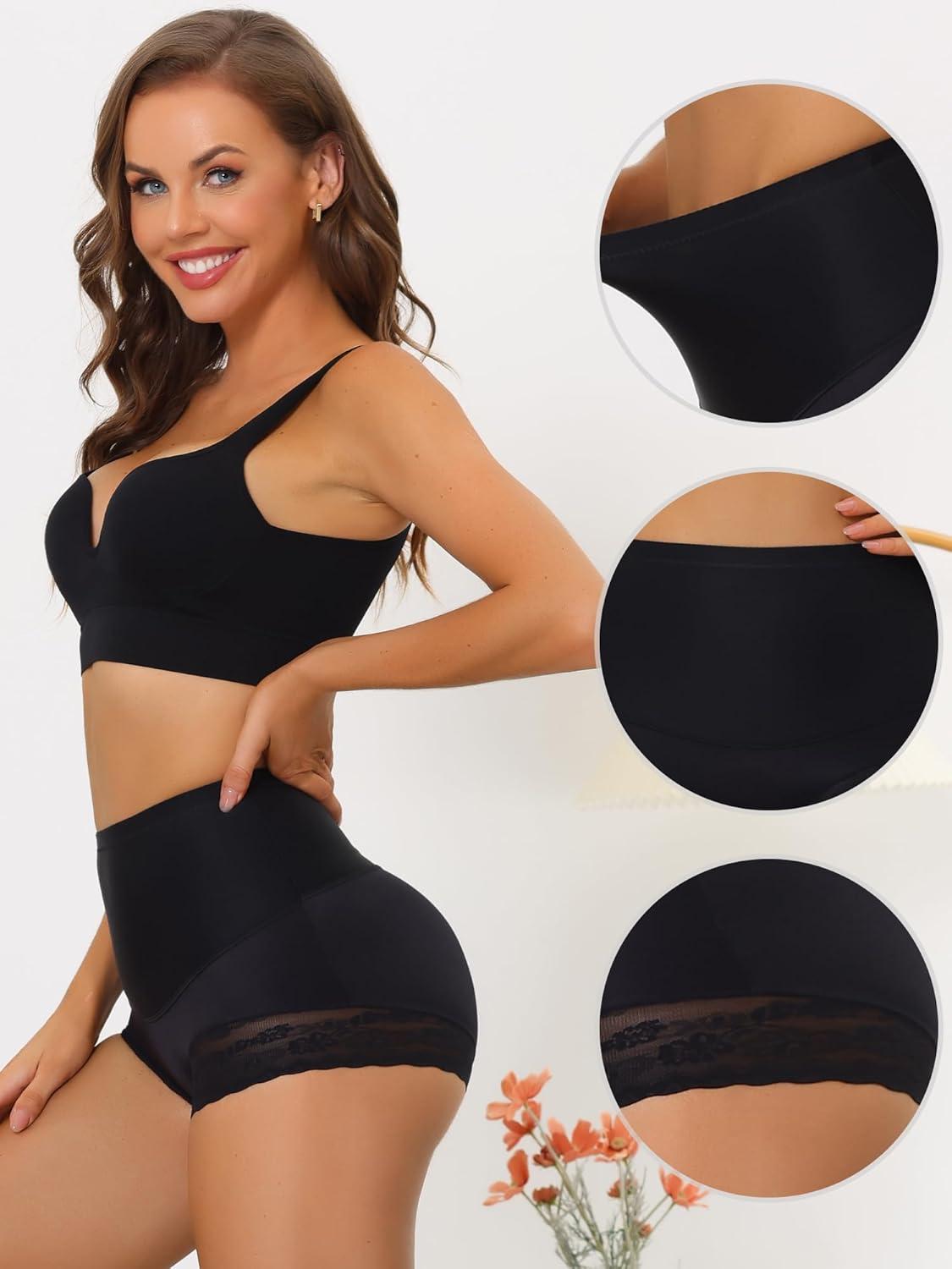 imageAllegra K Womens High Waisted Lace Brief Shapewear Butt Lifter Tummy Control Panties BodyshaperBlack