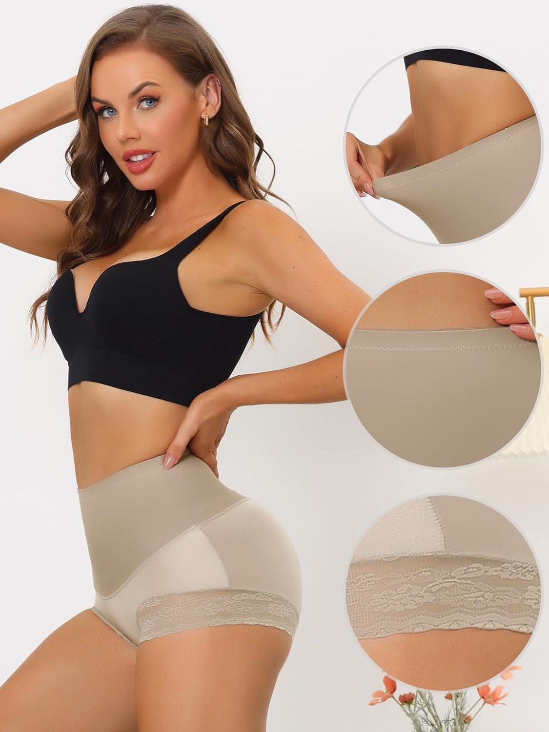 imageAllegra K Womens High Waisted Lace Brief Shapewear Butt Lifter Tummy Control Panties BodyshaperLight Brown