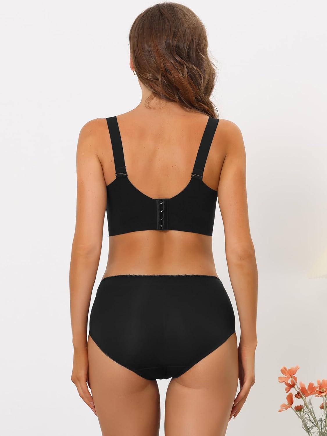 imageAllegra K Womens Lace Bra Sets Minimizer Adjustable Wide Straps Full Coverage Wirefree Bra and Panty