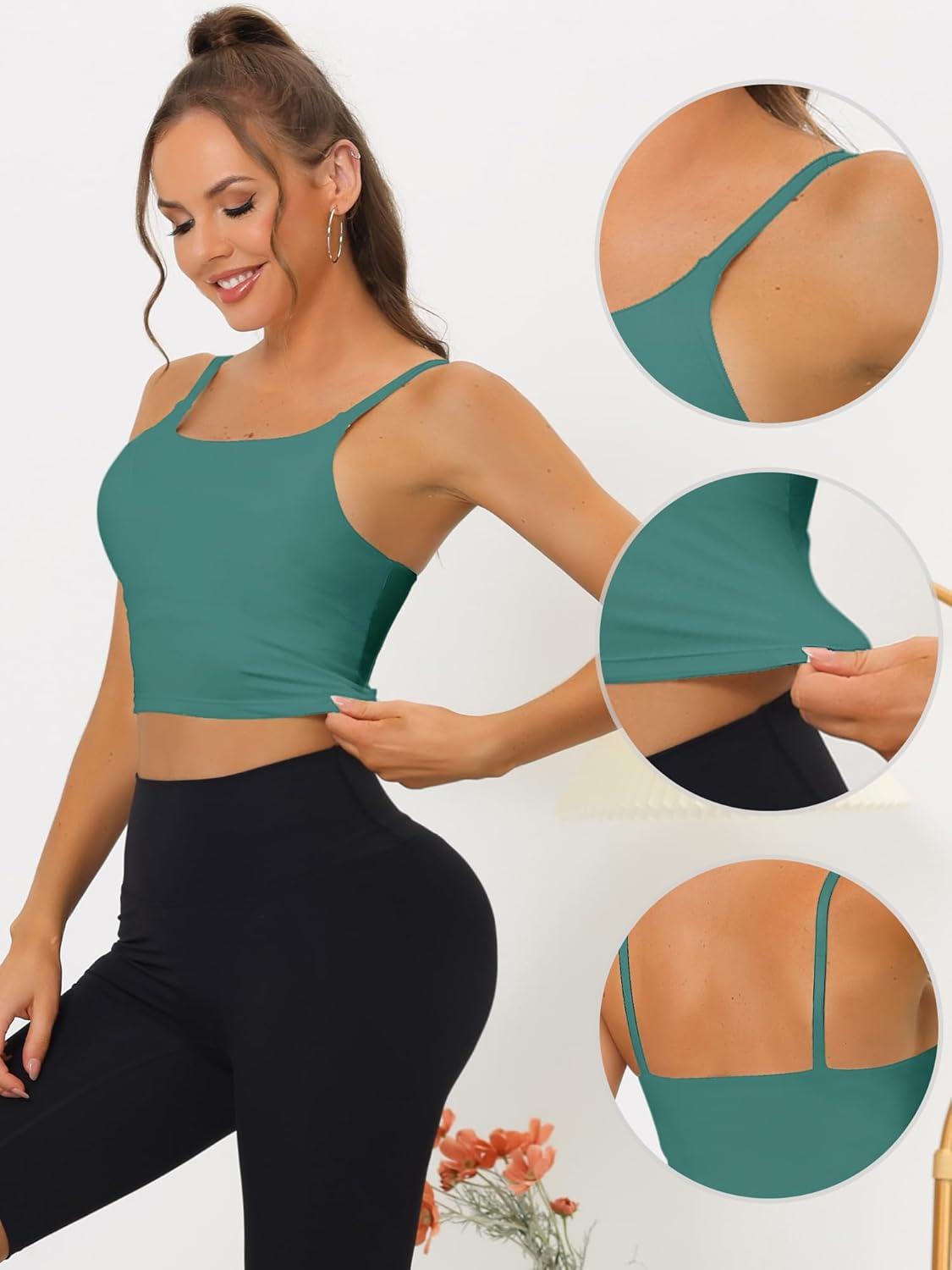 imageAllegra K Womens Longline Sports Bra Fitness Medium Impact Workout Wireless Padded Yoga Tank Tops