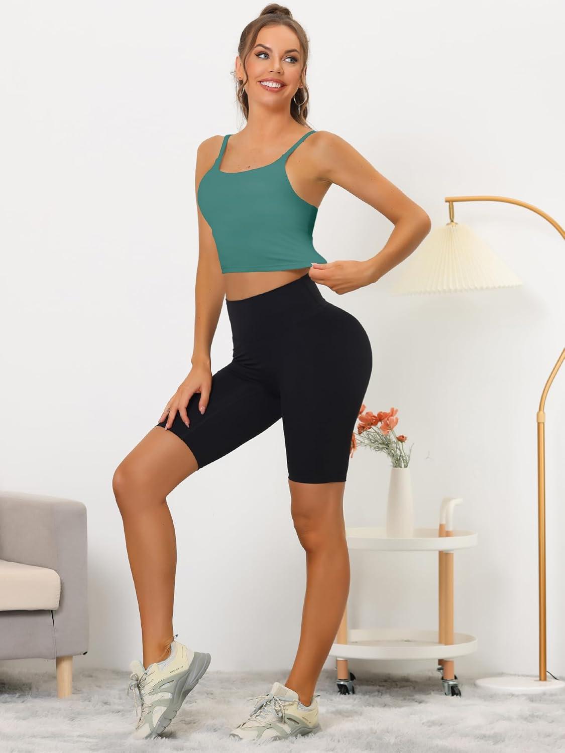 imageAllegra K Womens Longline Sports Bra Fitness Medium Impact Workout Wireless Padded Yoga Tank Tops