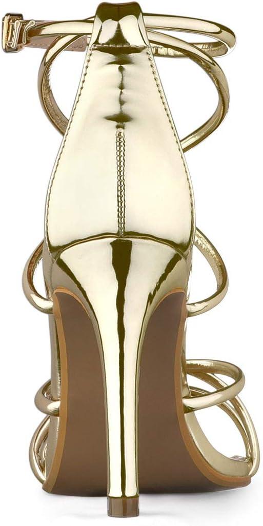imageAllegra K Womens Open Toe Strappy Straps Stiletto Heel Gold Sandals 10 M US