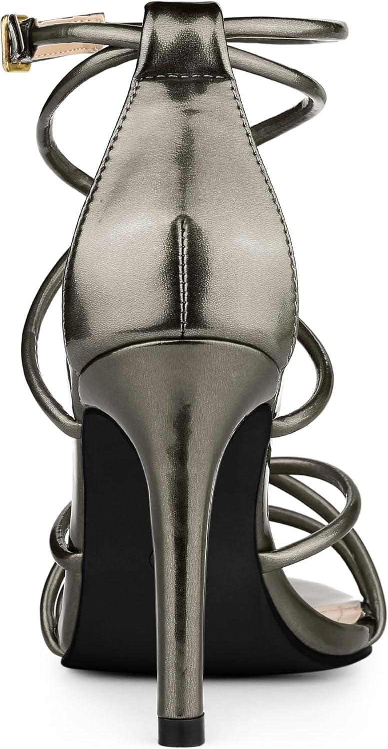 imageAllegra K Womens Open Toe Strappy Straps Stiletto Heel Gunmetal Sandals 85 M US