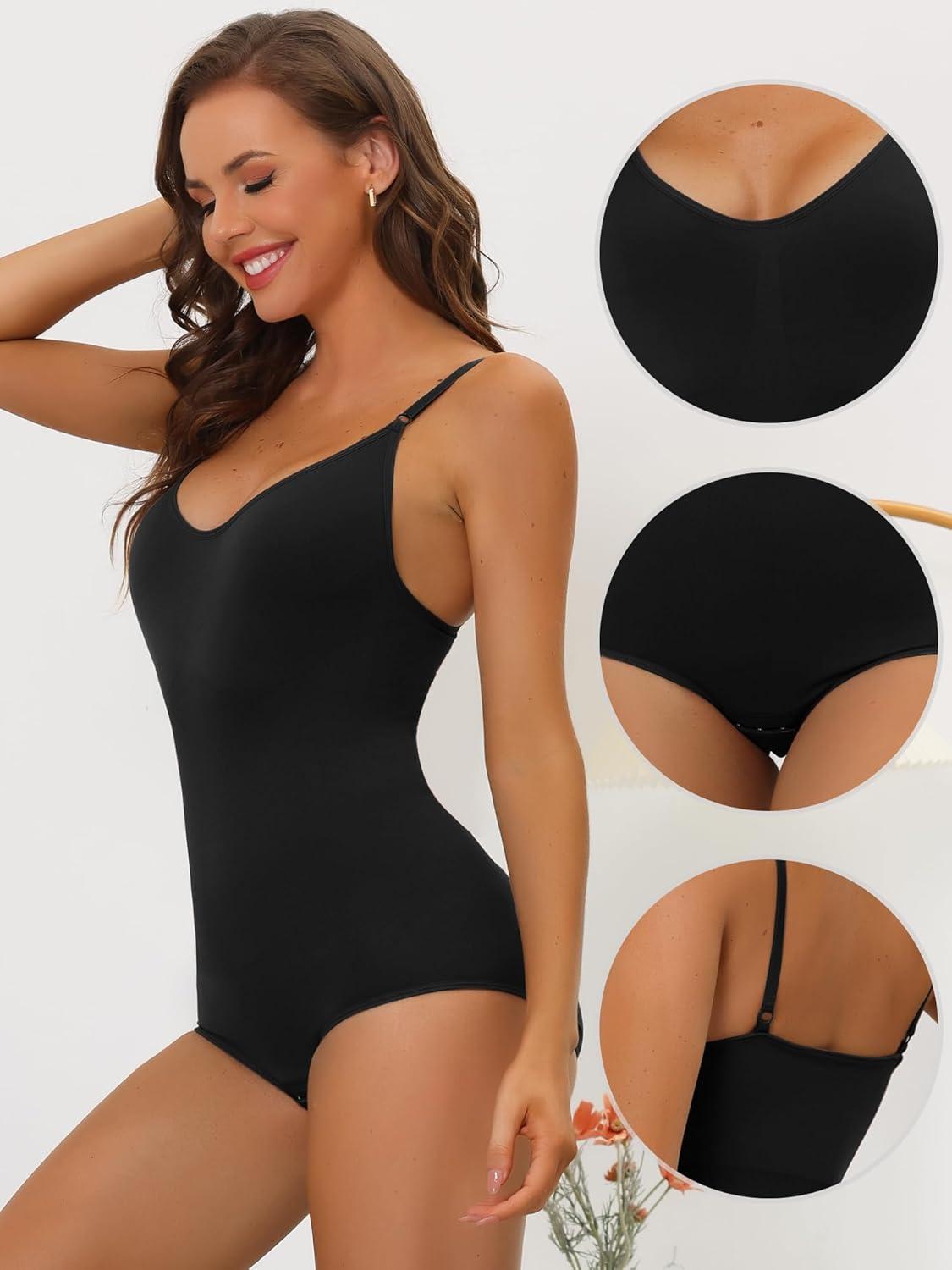 imageAllegra K Womens Shaping Bodysuit Tummy Control Shapewear Adjustable Straps Body Shaper Sculpting Leotard Jumpsuit TopBlack