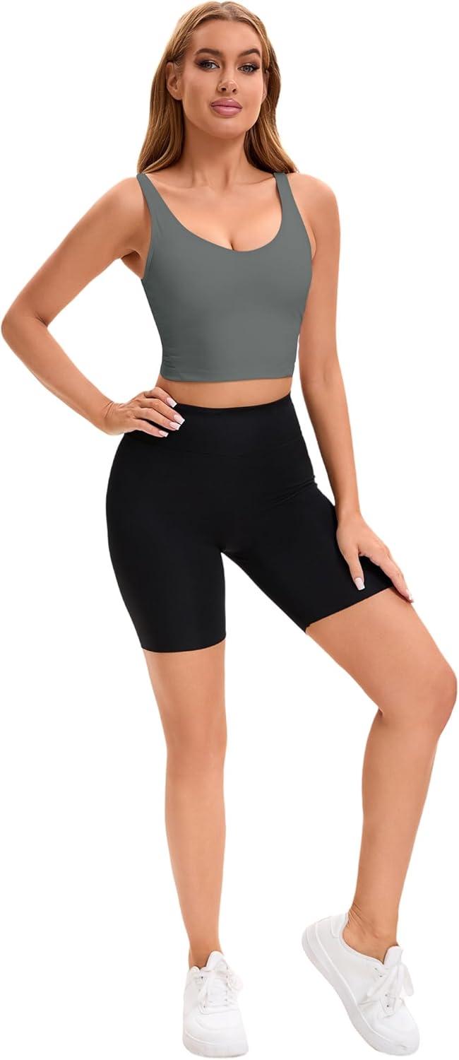 imageAllegra K Womens Sports Bra Workout Fitness Longline Wireless Padded Yoga Tank Tops with Medium SupportBlue