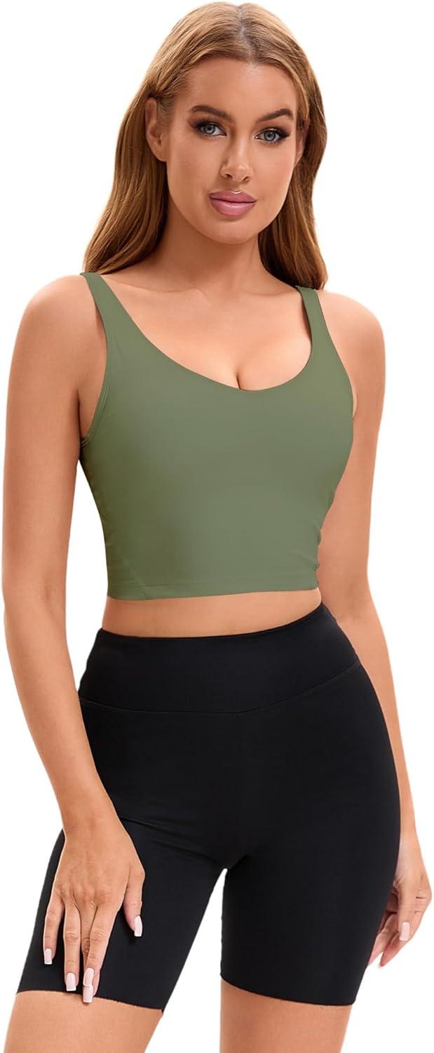 imageAllegra K Womens Sports Bra Workout Fitness Longline Wireless Padded Yoga Tank Tops with Medium SupportGreen