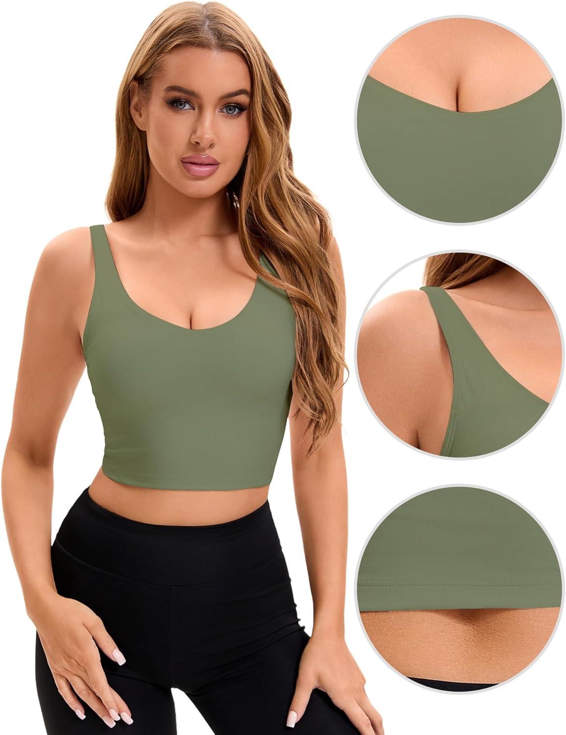 imageAllegra K Womens Sports Bra Workout Fitness Longline Wireless Padded Yoga Tank Tops with Medium SupportGreen