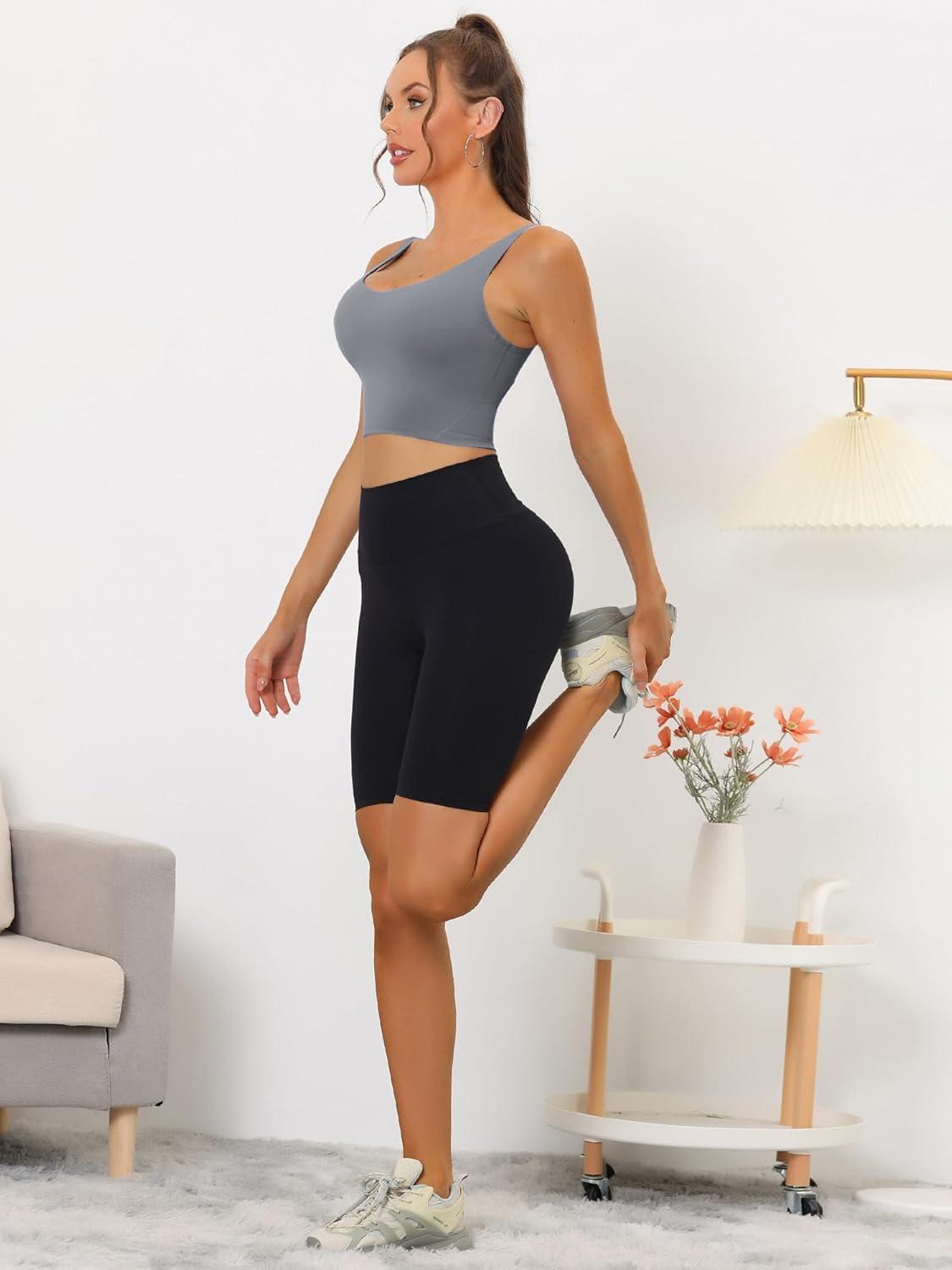 imageAllegra K Womens Sports Bra Workout Fitness Longline Wireless Padded Yoga Tank Tops with Medium SupportLight Gray