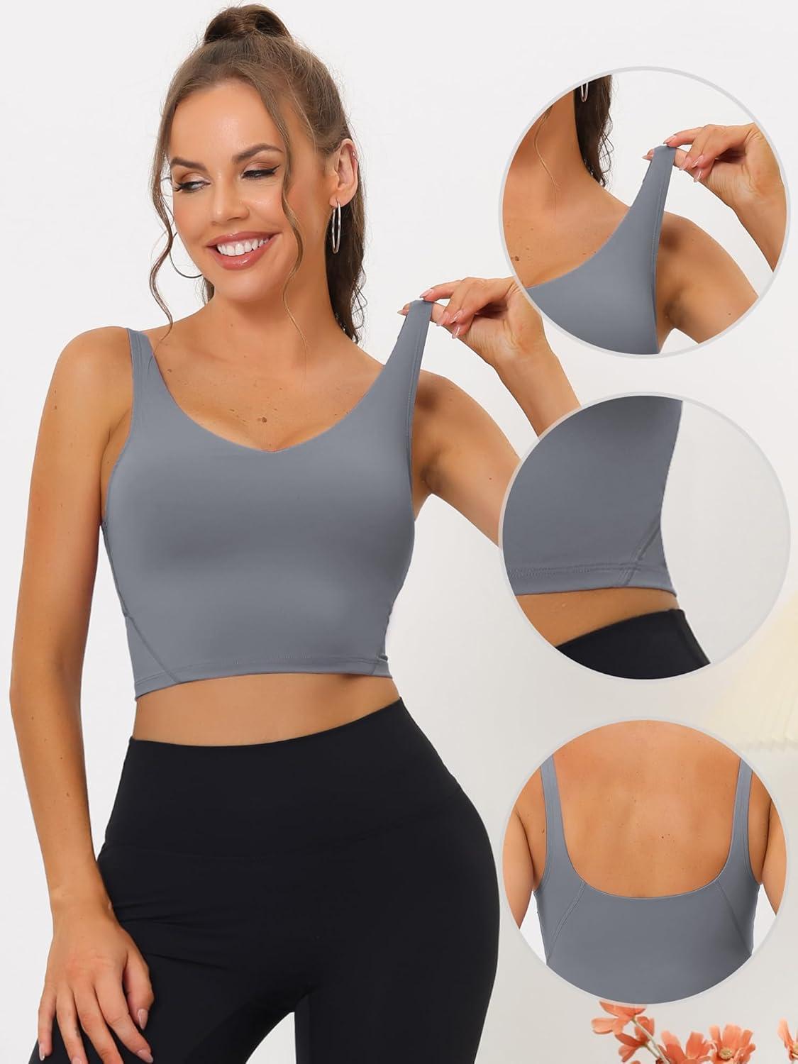 imageAllegra K Womens Sports Bra Workout Fitness Longline Wireless Padded Yoga Tank Tops with Medium SupportLight Gray