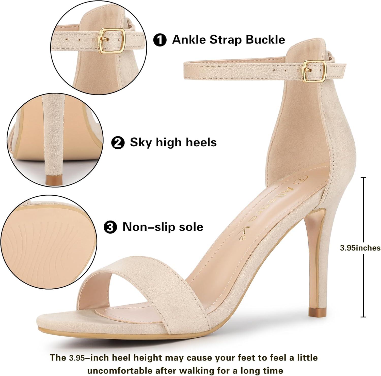 imageAllegra K Womens Suede Ankle Strap High Stiletto Heels Beige Sandals  10 M US