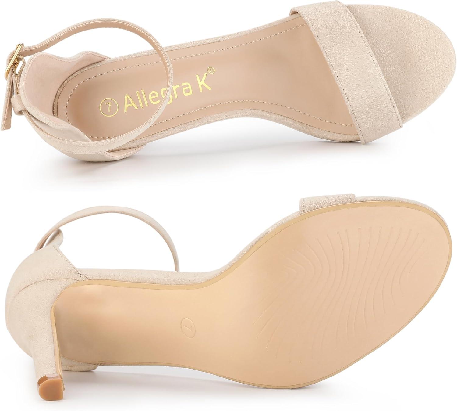 imageAllegra K Womens Suede Ankle Strap High Stiletto Heels Beige Sandals  10 M US