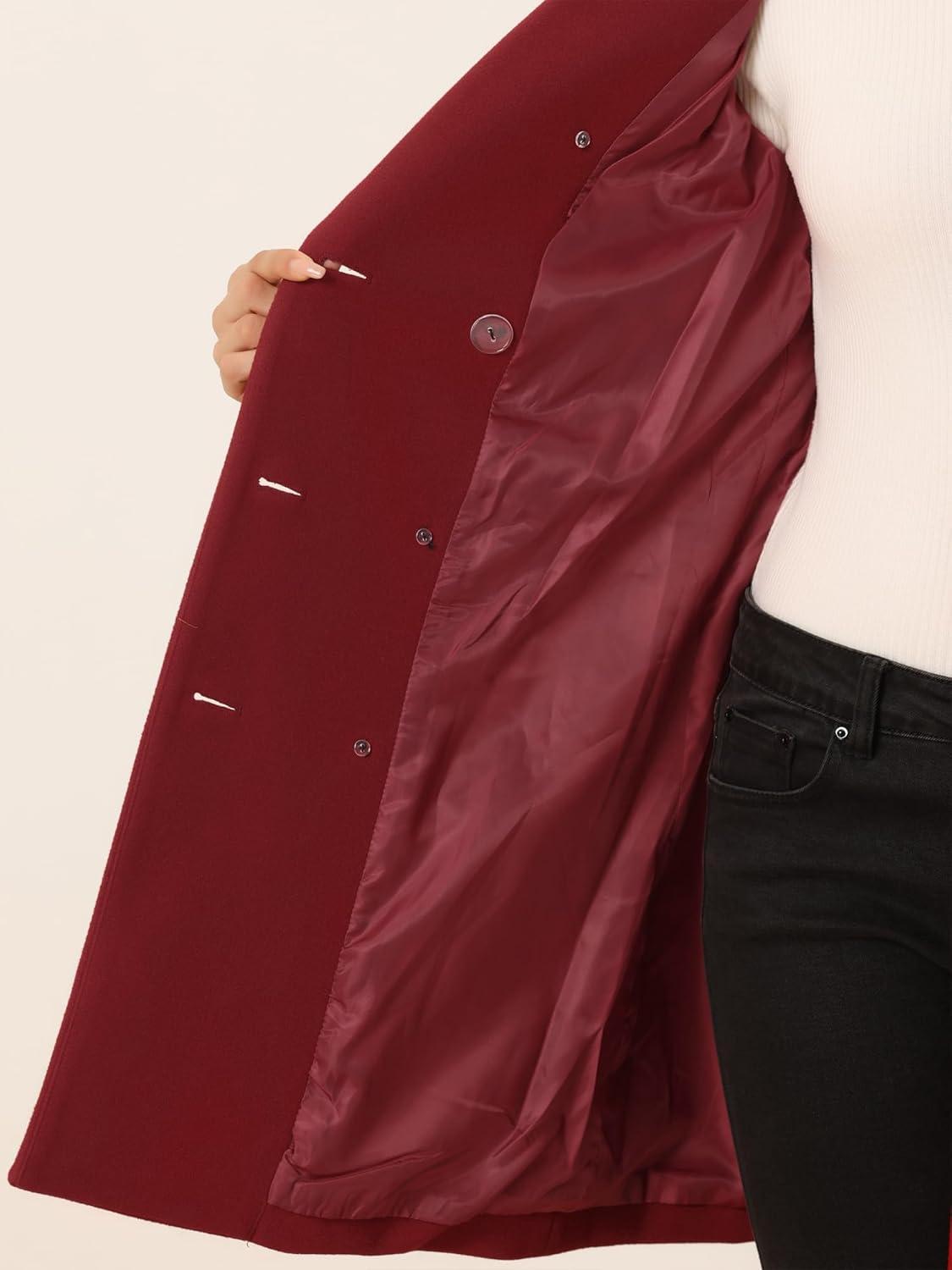 imageAllegra K Womens Winter Coat Elegant Notched Lapel Double Breasted Trench CoatDark Red