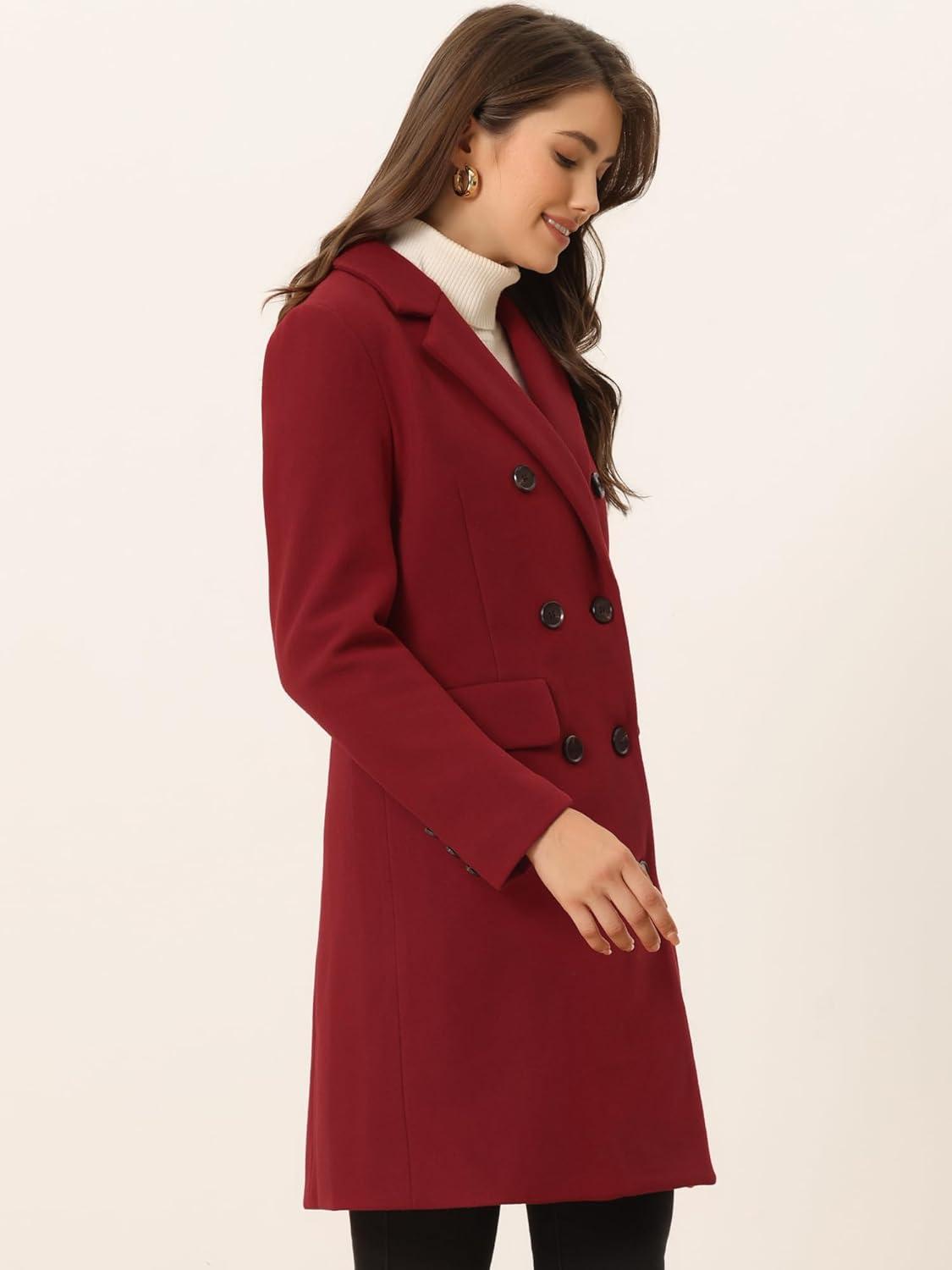 imageAllegra K Womens Winter Coat Elegant Notched Lapel Double Breasted Trench CoatDark Red