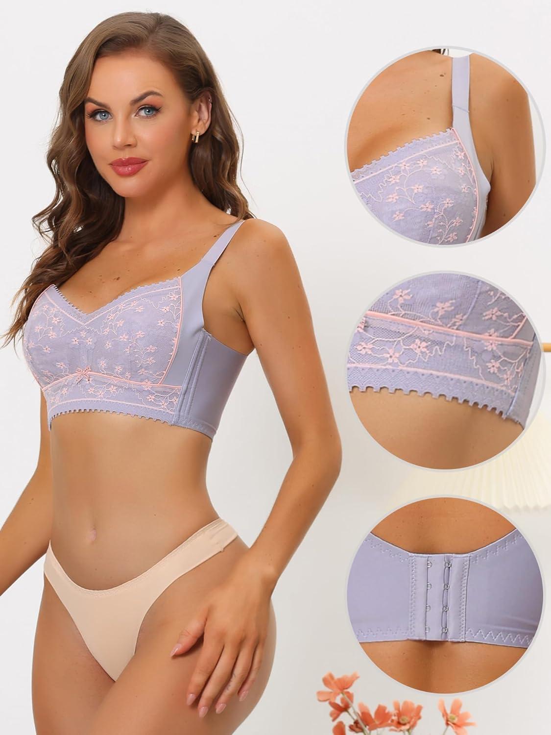 imageAllegra K Womens Wirefree Minimizer Bra U Back Adjustable Straps Lace Padded Full Coverage Bras