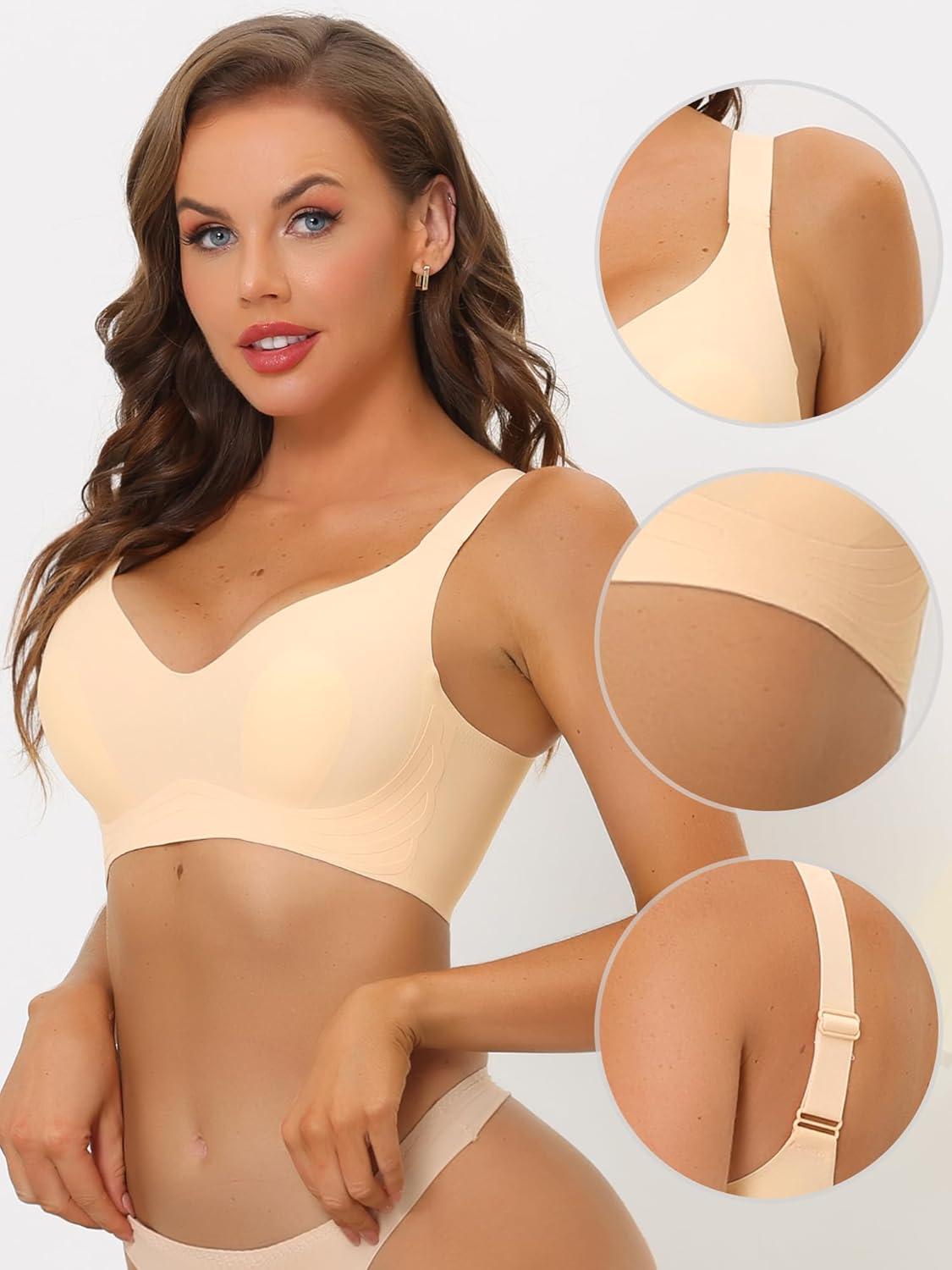 imageAllegra K Womens Wireless Battles No Show Smooth Comfort Adjustable Straps Minimizers Bras