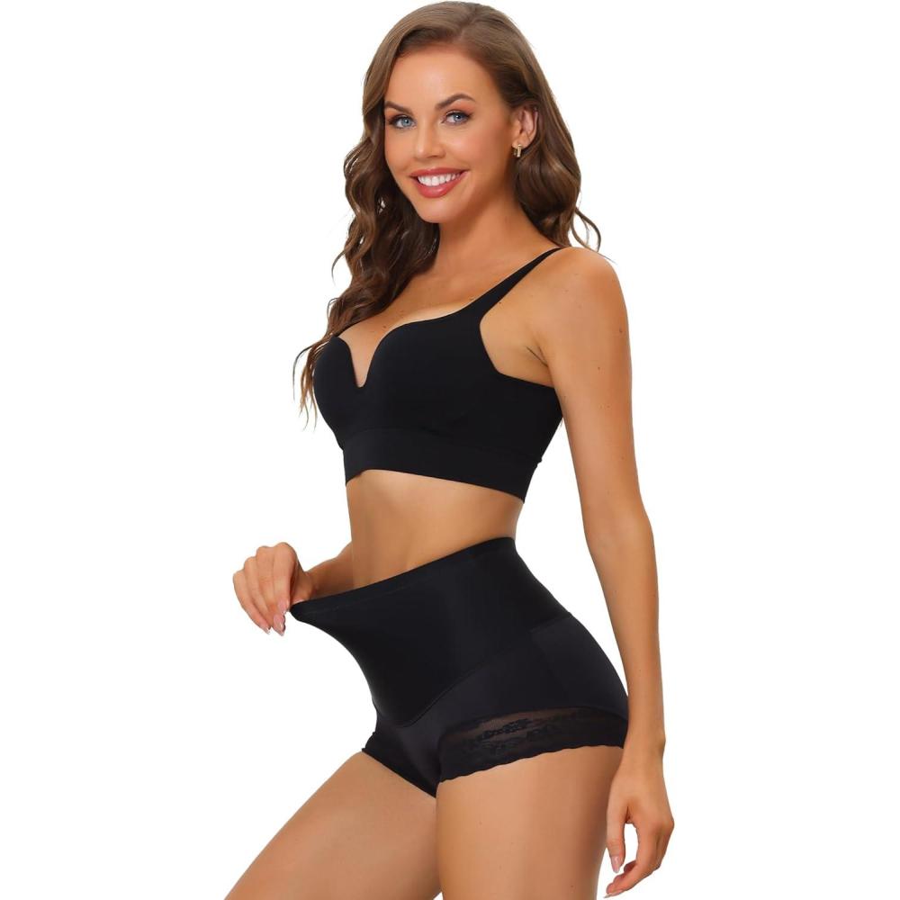 imageAllegra K Womens High Waisted Lace Brief Shapewear Butt Lifter Tummy Control Panties BodyshaperBlack