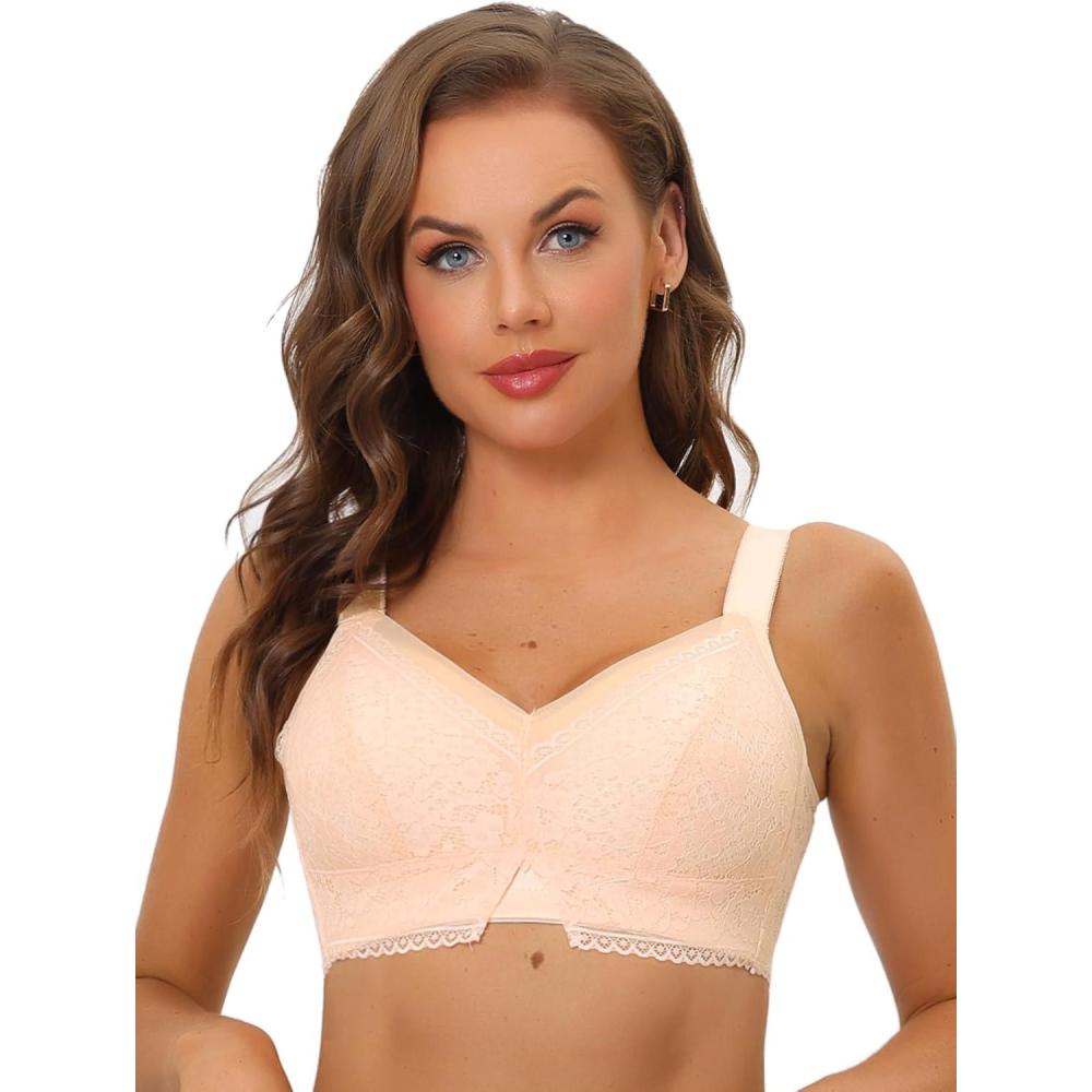 imageAllegra K Womens Lace Minimizer Bralette U Back Full Coverage Wirefree Everyday Bras