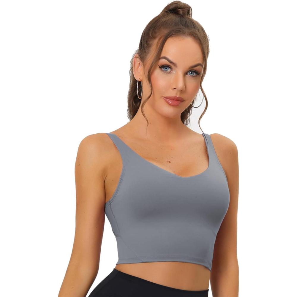 imageAllegra K Womens Sports Bra Workout Fitness Longline Wireless Padded Yoga Tank Tops with Medium SupportLight Gray
