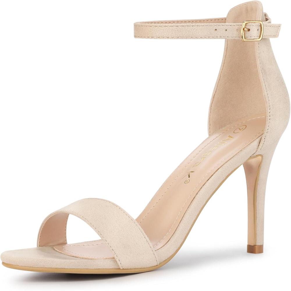 imageAllegra K Womens Suede Ankle Strap High Stiletto Heels Beige Sandals  10 M US