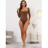 imageAllegra K Womens Long Sleeve Bodysuit Shapewear Slim Fit Stretchy Square Neck Leotard Jumpsuit TopsBrown