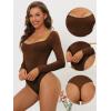imageAllegra K Womens Long Sleeve Bodysuit Shapewear Slim Fit Stretchy Square Neck Leotard Jumpsuit TopsBrown