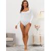 imageAllegra K Womens Long Sleeve Bodysuit Shapewear Slim Fit Stretchy Square Neck Leotard Jumpsuit TopsWhite
