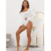 imageAllegra K Womens Long Sleeve Bodysuit Shapewear Slim Fit Stretchy Square Neck Leotard Jumpsuit TopsWhite