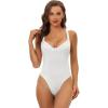 imageAllegra K Womens Deep V Neck Leotard Bodysuit Tummy Control Waist Trainer Shapewear Thong Full Body ShaperWhite