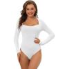 imageAllegra K Womens Long Sleeve Bodysuit Shapewear Slim Fit Stretchy Square Neck Leotard Jumpsuit TopsWhite