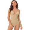 imageAllegra K Womens U Plunge Leotard Jumpsuit Top Tummy Control Adjustable Straps Builtin Bra Full Shapewear BodysuitBeige
