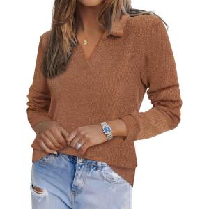 imageAllegra K Fall Winter Sweater for Womens 2025 Polo Collar Shirts TopsBrick Red