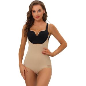 imageAllegra K Womens Mesh Tummy Control Full Shapewear Slimming Sculpting Adjustable Straps Open Bust Leotard Jumpsuit Bodysuit