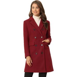 imageAllegra K Womens Winter Coat Elegant Notched Lapel Double Breasted Trench CoatDark Red