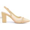 imageAllegra K Womens Mesh Heel Sandals Mental Buckle Chunky Heel PumpsBeige