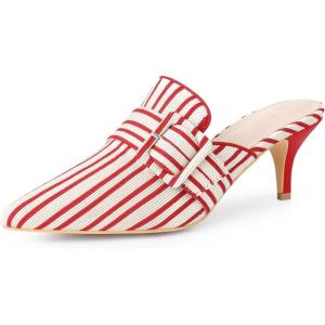 imageAllegra K Womens Buckle Stripe Pointed Toe Slip on Stiletto Heel MulesRed