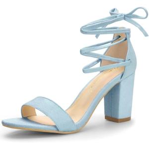 imageAllegra K Womens Lace Up Strappy Heels Sky Blue Chunky High Heels Sandal 65 M US