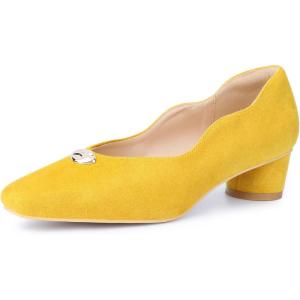 imageAllegra K Womens Mental Buckle Chunky Heel Square Toe Slip on PumpsYellow