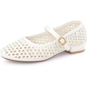 imageAllegra K Womens Rhinestone Round Toe Low Block Heels PumpsCream