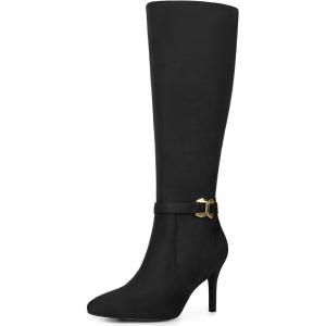 imageAllegra K Womens Buckle Pointed Toe Stiletto Heel Knee High BootsBlack