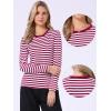 imageAllegra K Striped t Shirts for Women Long Sleeve Tops Crew Neck Fitted Tees Casual Trendy OutfitsDeep Red Stripe