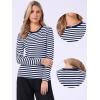 imageAllegra K Striped t Shirts for Women Long Sleeve Tops Crew Neck Fitted Tees Casual Trendy OutfitsNavy Blue Stripe