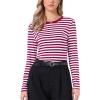 imageAllegra K Striped t Shirts for Women Long Sleeve Tops Crew Neck Fitted Tees Casual Trendy OutfitsDeep Red Stripe