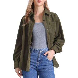 imageAllegra K Corduroy Shirts for Womens Oversized Button Down Autumn and Winter Casual JacketsArmy Green