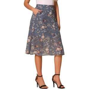 imageAllegra K Womens Floral Skirt ALine Midi Skirt Chiffon Elegant 2025 Fall Skirts with PocketsGray Blue