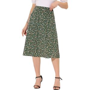 imageAllegra K Womens Floral Skirt ALine Midi Skirt Chiffon Elegant 2025 Fall Skirts with PocketsGreen