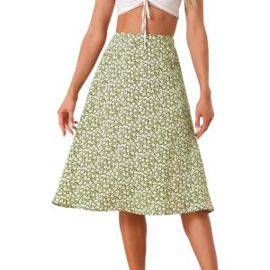 imageAllegra K Womens Floral Skirt ALine Midi Skirt Chiffon Elegant 2025 Fall Skirts with PocketsGreen White