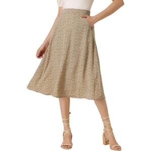 imageAllegra K Womens Floral Skirt ALine Midi Skirt Chiffon Elegant 2025 Fall Skirts with PocketsKhaki
