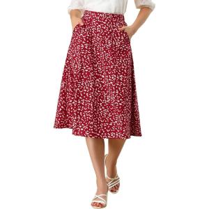 imageAllegra K Womens Floral Skirt ALine Midi Skirt Chiffon Elegant 2025 Fall Skirts with PocketsRed
