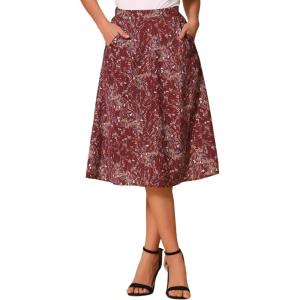 imageAllegra K Womens Floral Skirt ALine Midi Skirt Chiffon Elegant 2025 Fall Skirts with PocketsWine Red