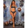 imageAllegra K Floral Lace Trim Underwire Lingerie Set V Neck Push Up Bra and Panty 2 PieceBlack Floral